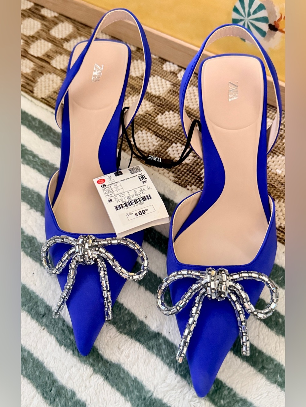 NWT Zara Beaded Rhinestone Bow Slingback Heels Party Wedding Events Size 38
